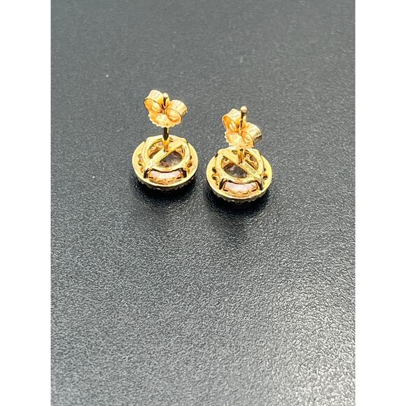 14K Rose Gold Round Prong Blush Morganite and Diamond Halo Stud Earrings - Picture 11 of 11